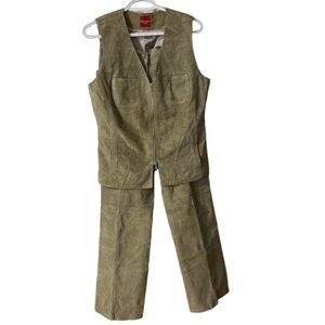 ⭐️ Olsen Europe olive green leather vest and pants set- size 8